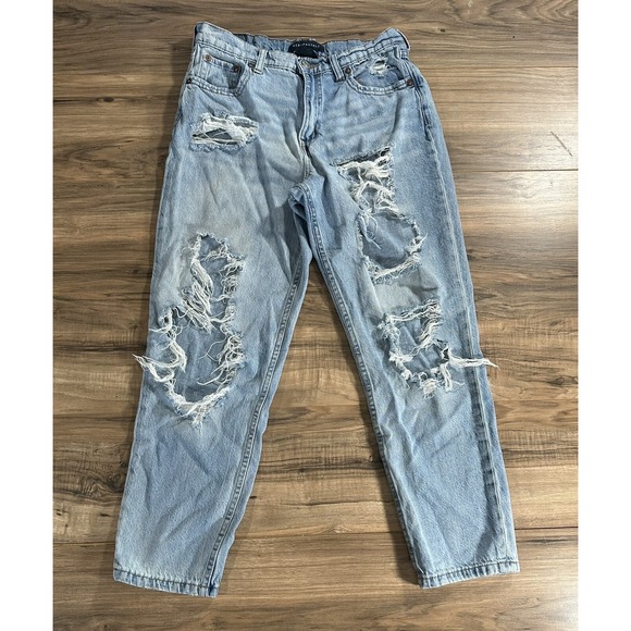 Aéropostale Denim - Aeropostale Women's Size 6 Mom Jeans Distressed Blue Light Wash Raw High Rise